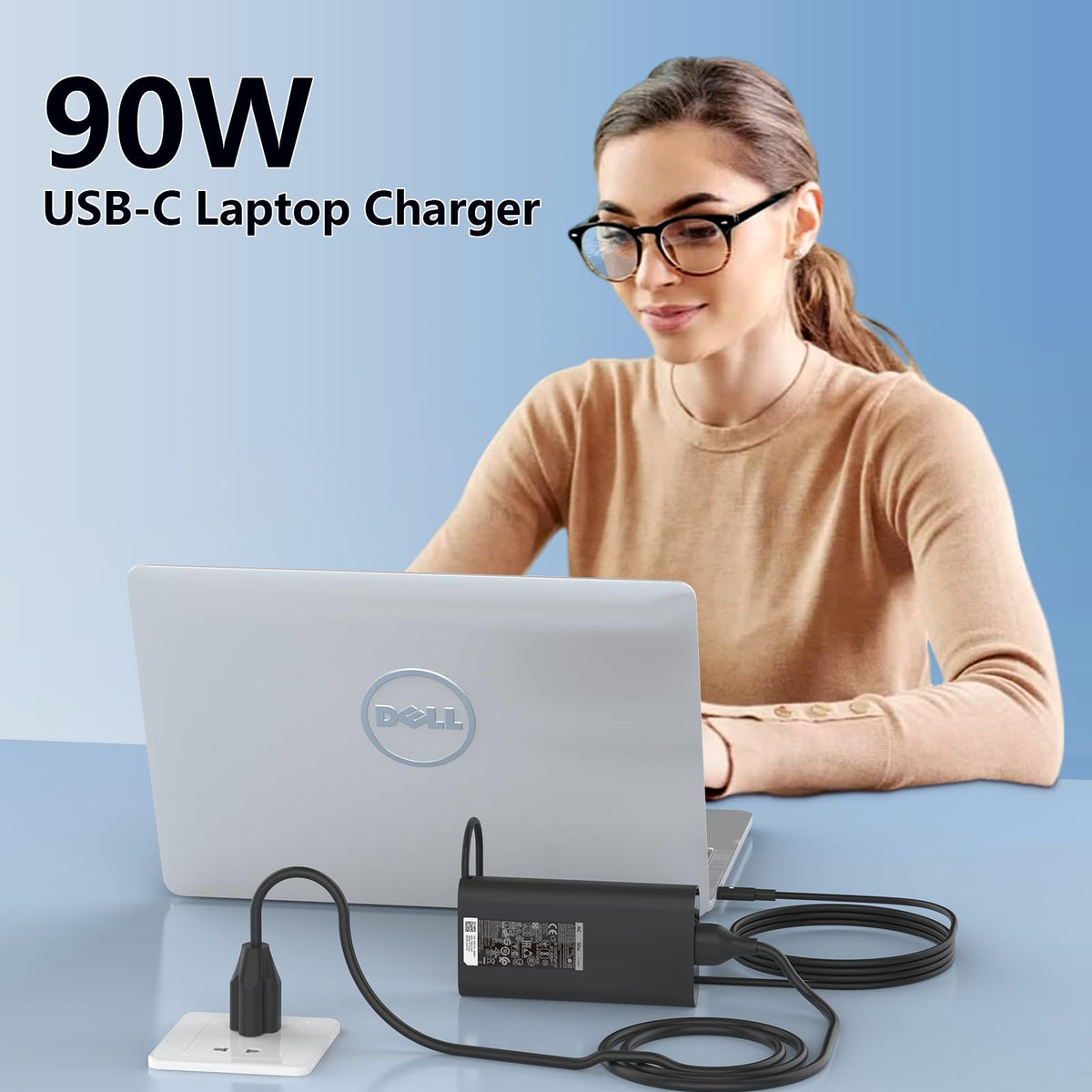 Deuanr 90W charger plugged into a Dell XPS laptop, fast convenient charging