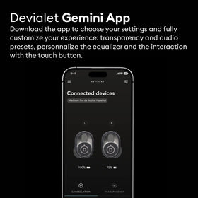 Devialet Gemini II earbuds worn for comfortable all-day listening.