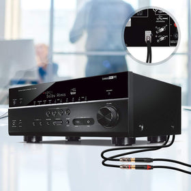 Devinal RCA splitter in a compact form ideal for hidden setup behind TV stands.