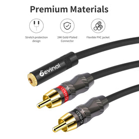 Devinal left/right color-coded RCA ends for quick, accurate connections.