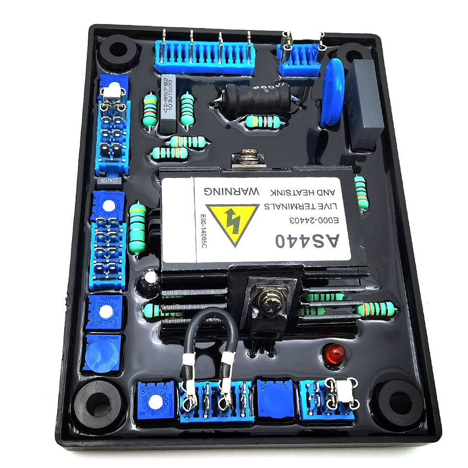 DEVMO AS440 AVR front view showing compact voltage regulator for Stamford genset stability