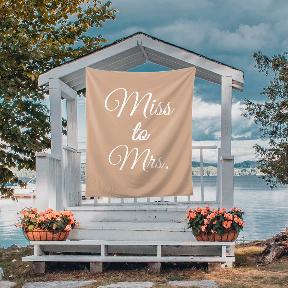 DEVONDESIGN Miss to Mrs backdrop for photos with chic bridal decor.
