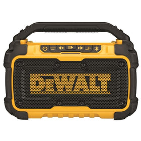 DEWALT DCR010 front view highlights durable housing for on-site use.