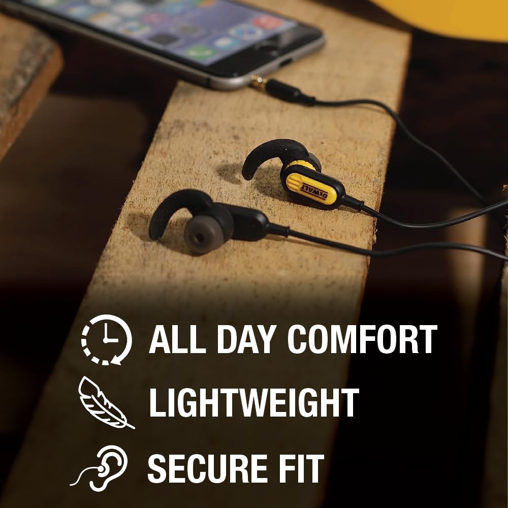 DEWALT 3.5mm jack wired headphones ready for long shifts.
