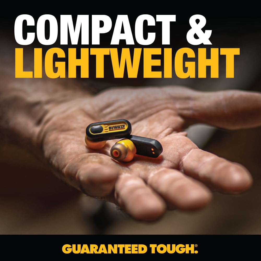 DEWALT Bluetooth earbuds offer seamless pairing with iPhone and Android.