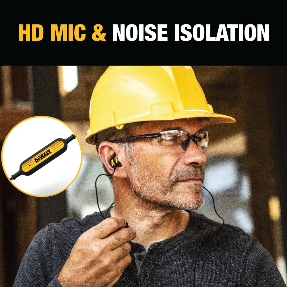 DEWALT comfort ear cushions with interchangeable fit for all-day wear.