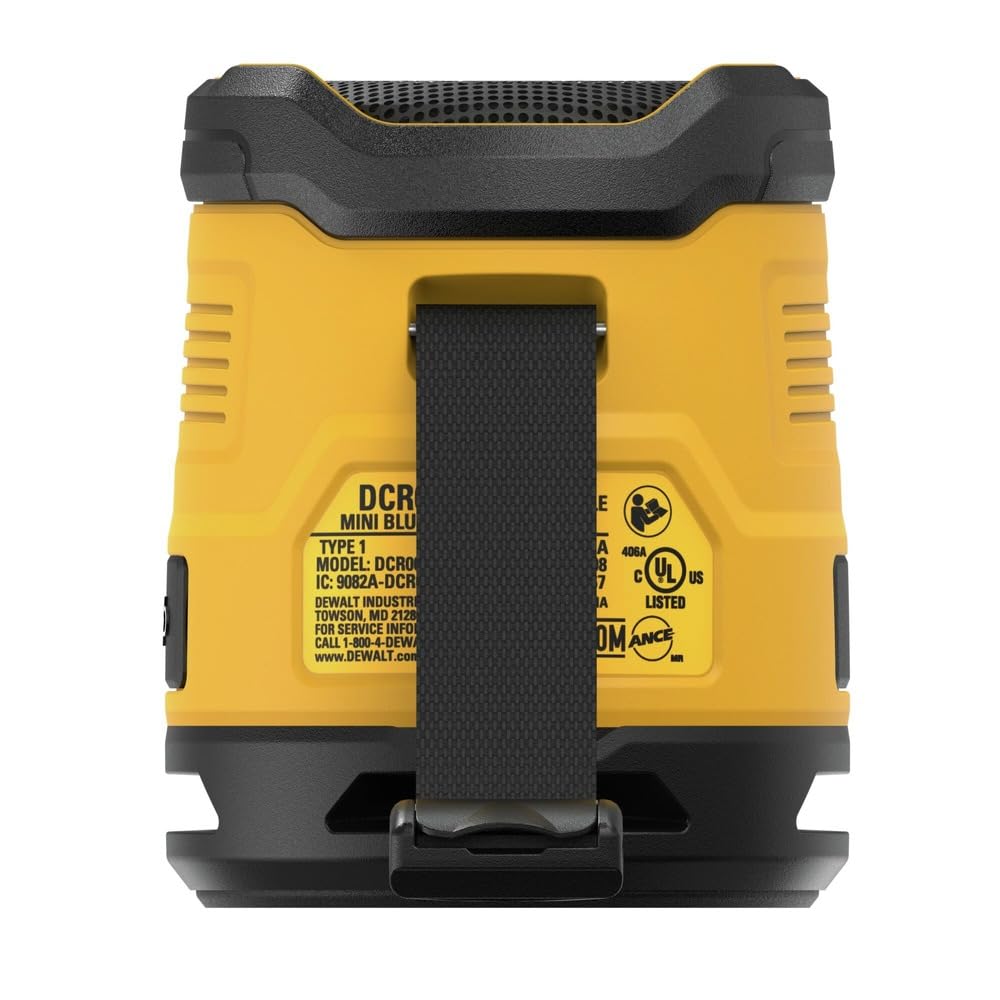 DEWALT DCR008 fitted in a cup holder for stable placement benefit