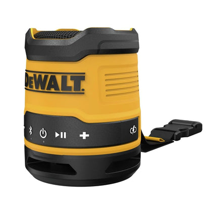 DEWALT DCR008 front view showing rugged grille and clear sound benefit