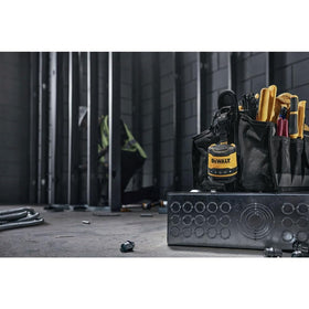 DEWALT DCR008 in use on a construction site for reliable audio benefit