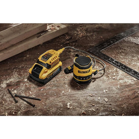 Two DEWALT DCR008 speakers paired for stereo sound and wider coverage