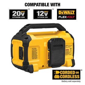 DEWALT DCR010 USB charging port enables on-site device topping-up.