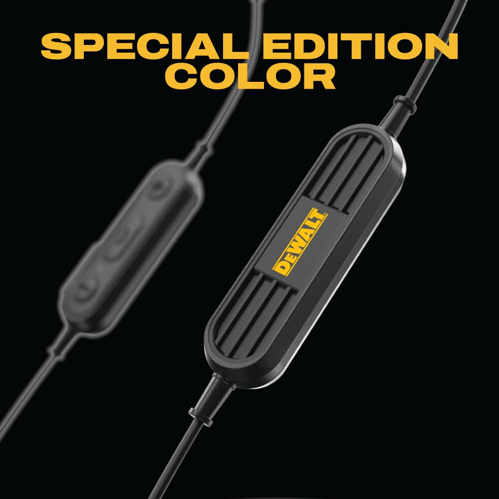 DEWALT earbud close-up of driver and mesh delivering clear deep bass