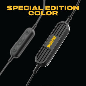 DEWALT earbud close-up of driver and mesh delivering clear deep bass
