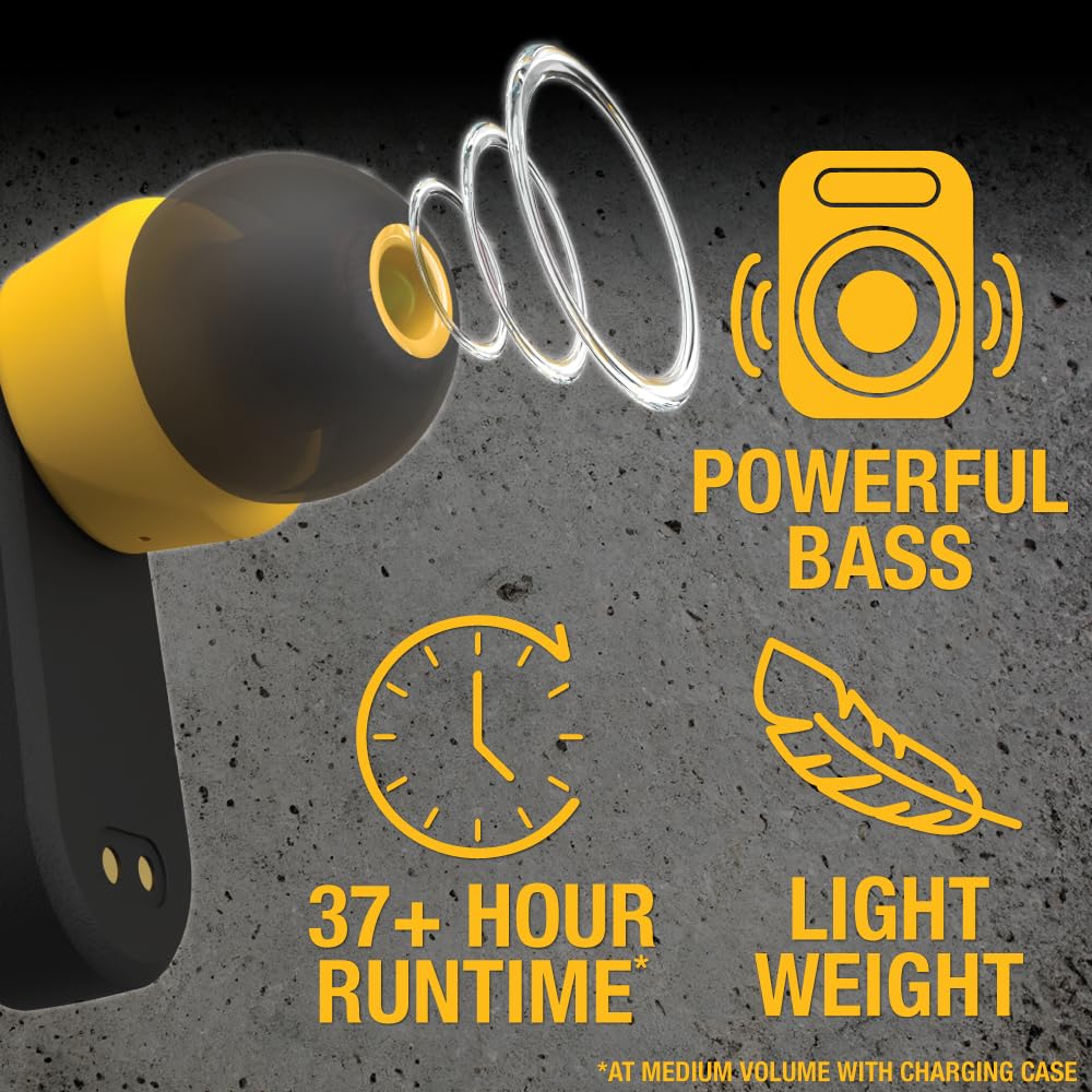 DEWALT earbuds in-ear sensor auto-pause when removed.