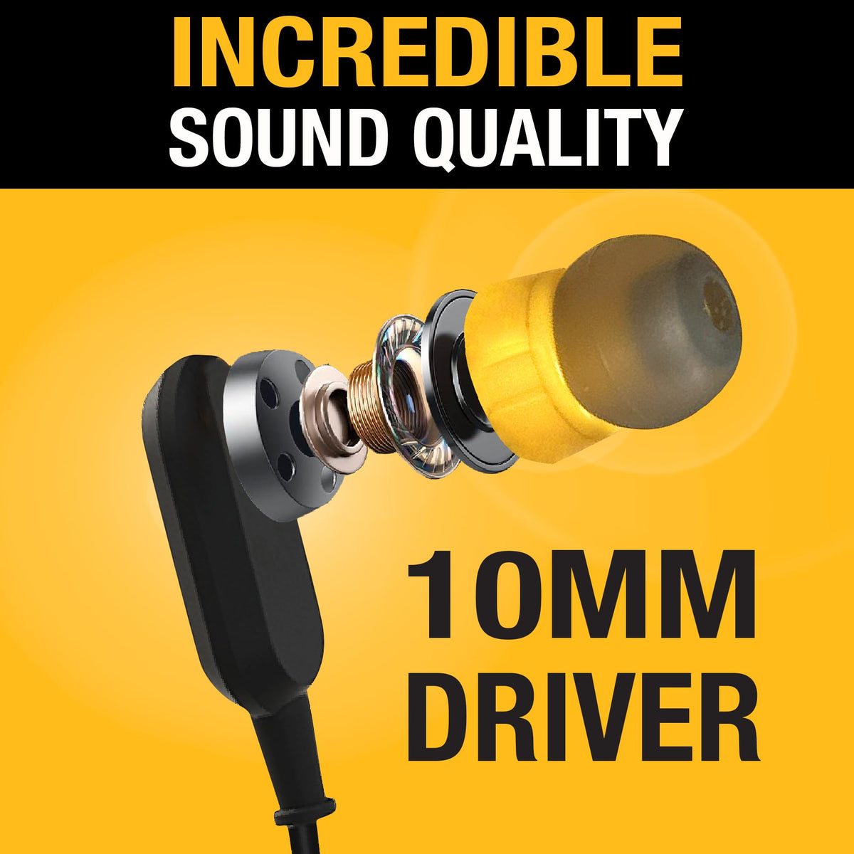 DEWALT earbuds worn on jobsite demonstrating secure all-day wear