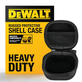 DEWALT heavy-duty headphone case with TWS earbuds in protective outer-shell for rugged use.