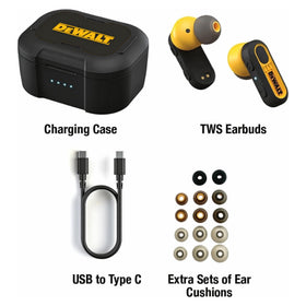 DEWALT earbuds offering up to 37 hours of playback on a long shift
