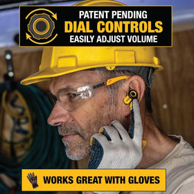 Glove-friendly dial control enables volume adjustments without removing work gloves.