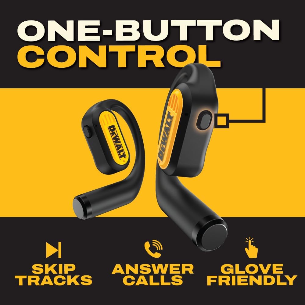 DEWALT open-ear design keeps awareness during workouts and jobsites