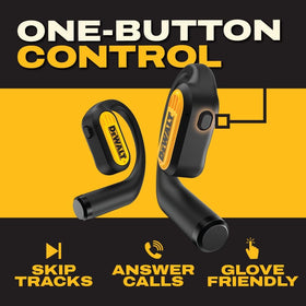 DEWALT open-ear design keeps awareness during workouts and jobsites
