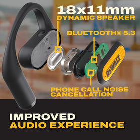 DEWALT earbuds IP55 water resistance and ambient environment awareness