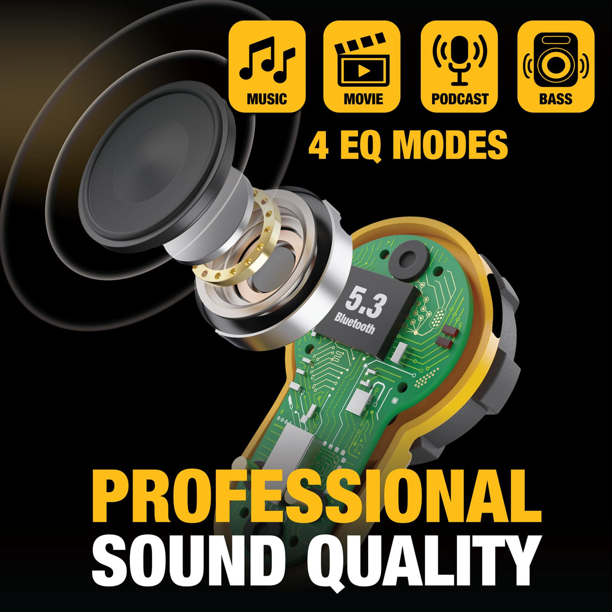 DEWALT Pro X2 earbuds offering up to 10 hours of playback on a single charge
