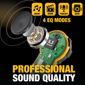 DEWALT Pro X2 earbuds offering up to 10 hours of playback on a single charge
