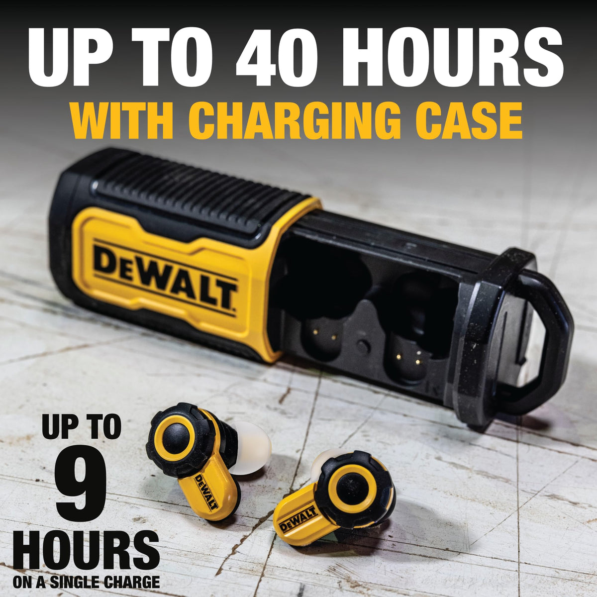 DEWALT Pro X2 earbuds with four EQ modes for music, podcasts, and calls