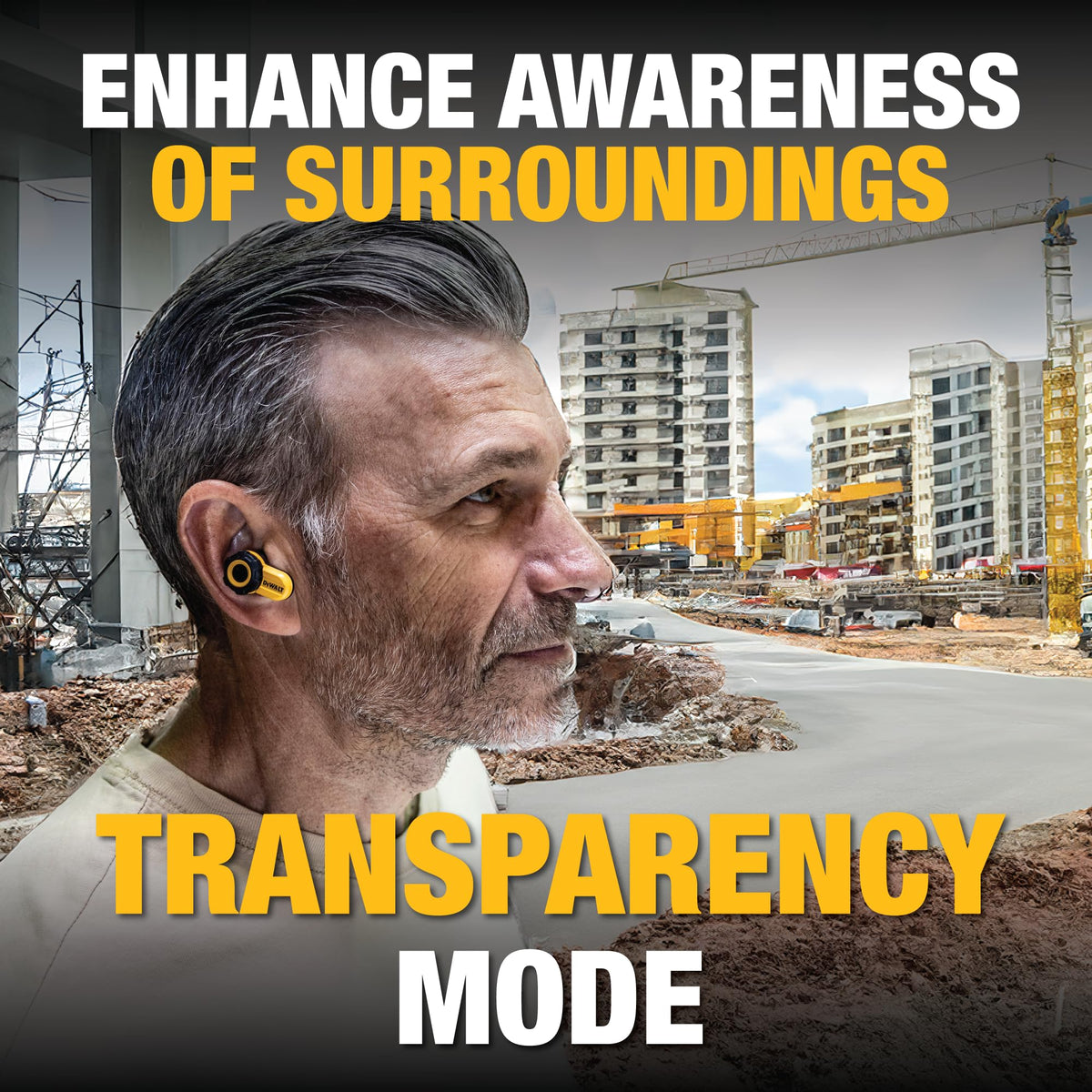 DEWALT Pro X2 earbuds with charging case delivering up to 40 hours of use