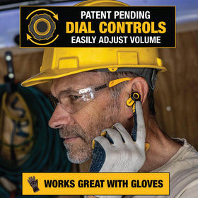 DEWALT Pro X2 earbuds designed for use with gloves during heavy tasks