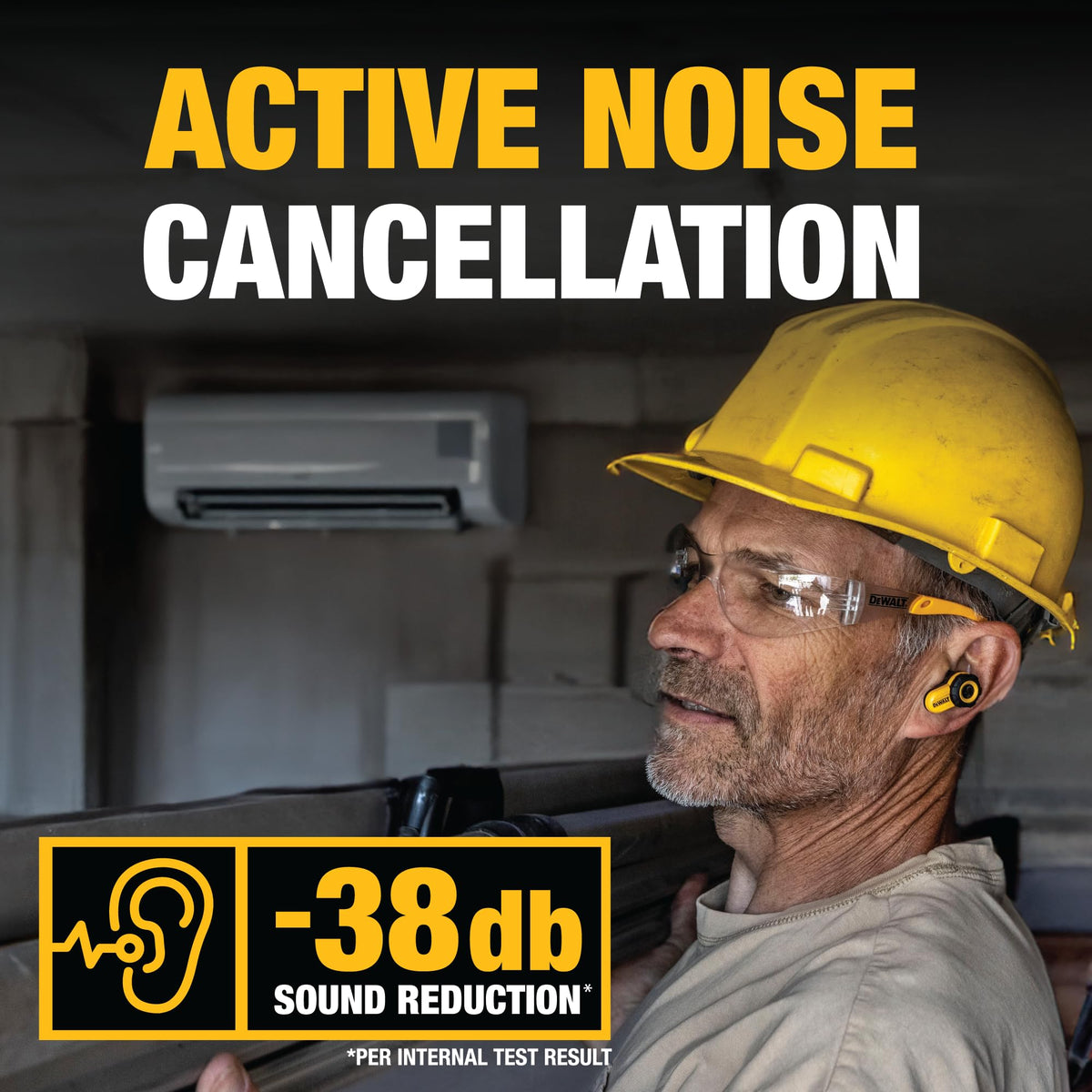 DEWALT Pro X2 earbuds with IP54 sweat resistance for tough conditions