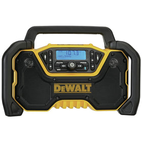 DEWALT DCR028B front view showing rugged jobsite radio design for tough environments