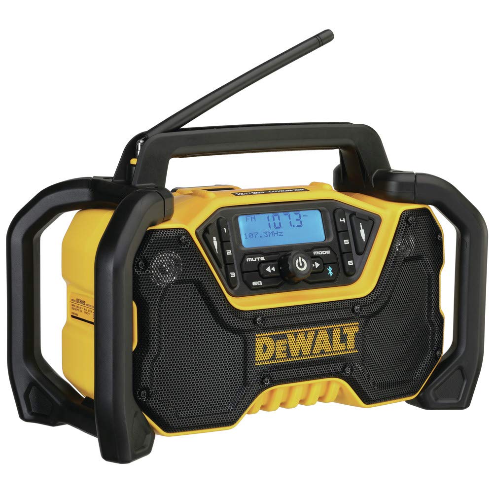 DEWALT DCR028B side view highlighting durable roll cage and robust build