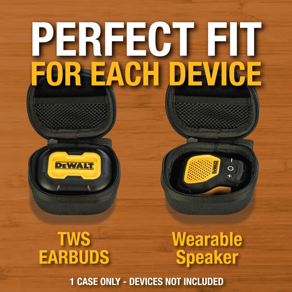 DEWALT soft interior cradles earbuds to prevent movement during travel.