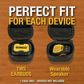 DEWALT soft interior cradles earbuds to prevent movement during travel.