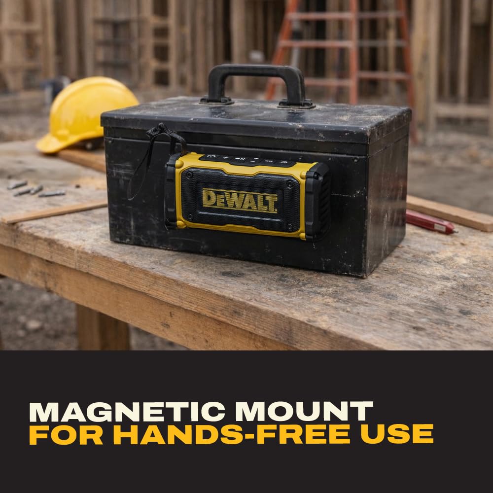 DEWALT ToughSound Pro 14h runtime supports long shifts and outdoor sessions.