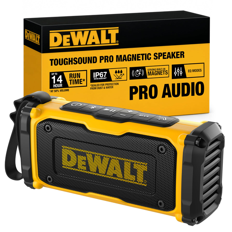 DEWALT ToughSound Pro 22W system delivers clear highs for outdoor job sites.