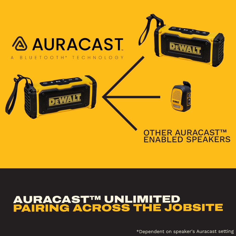DEWALT ToughSound Pro Bluetooth streaming for wireless, hands-free music on-site.