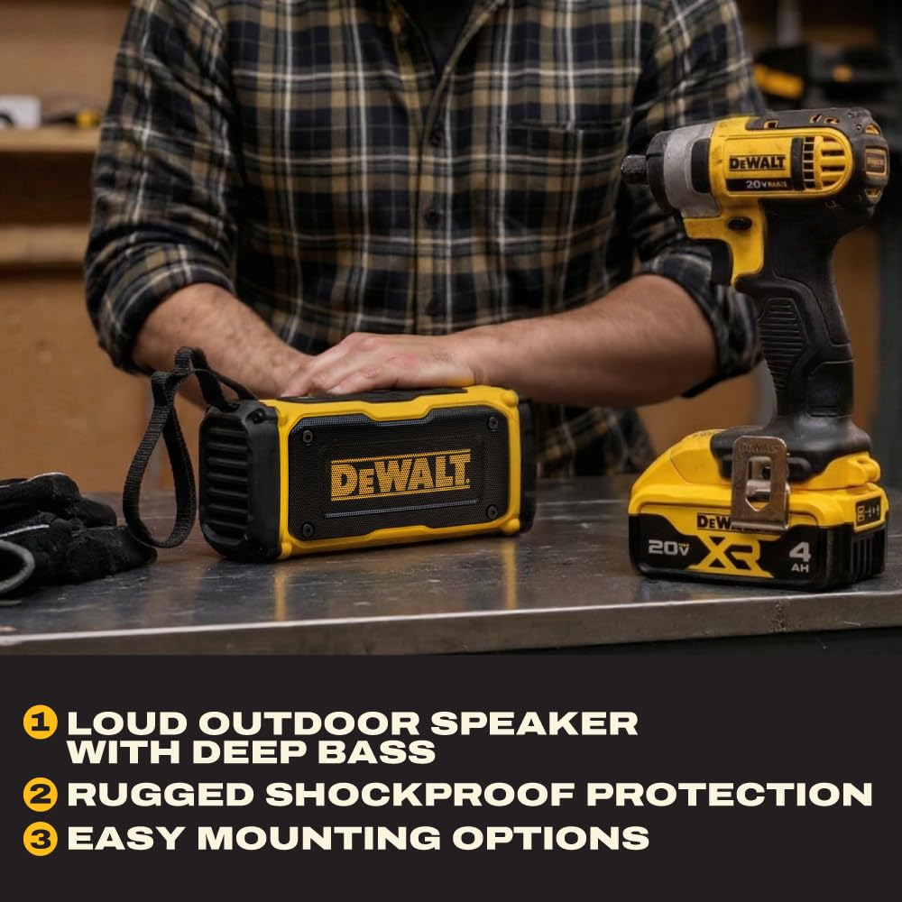 DEWALT ToughSound Pro magnetic mount keeps speaker secure on metal surfaces.