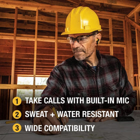 DEWALT USB-C headphones with mic controls shown for easy hands-free calls