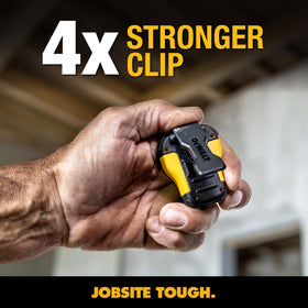 DEWALT IP56-rated speaker resists dust and water on a rugged worksite