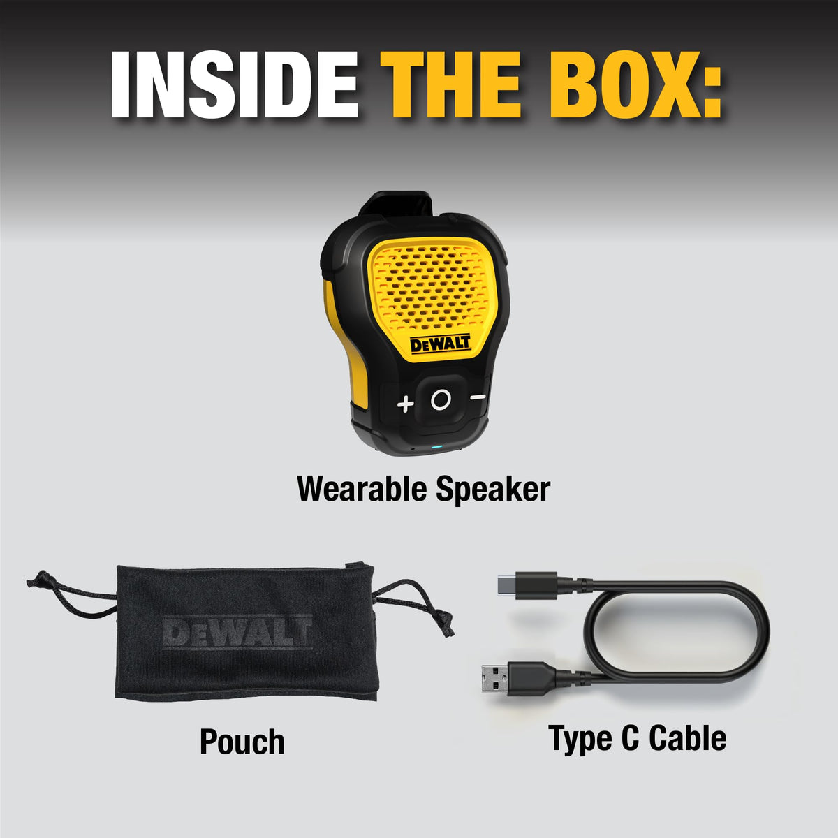 DEWALT speaker’s footer allows standalone placement on a workbench