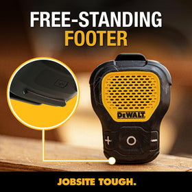DEWALT wearable speaker clip reinforced for one-handed operation
