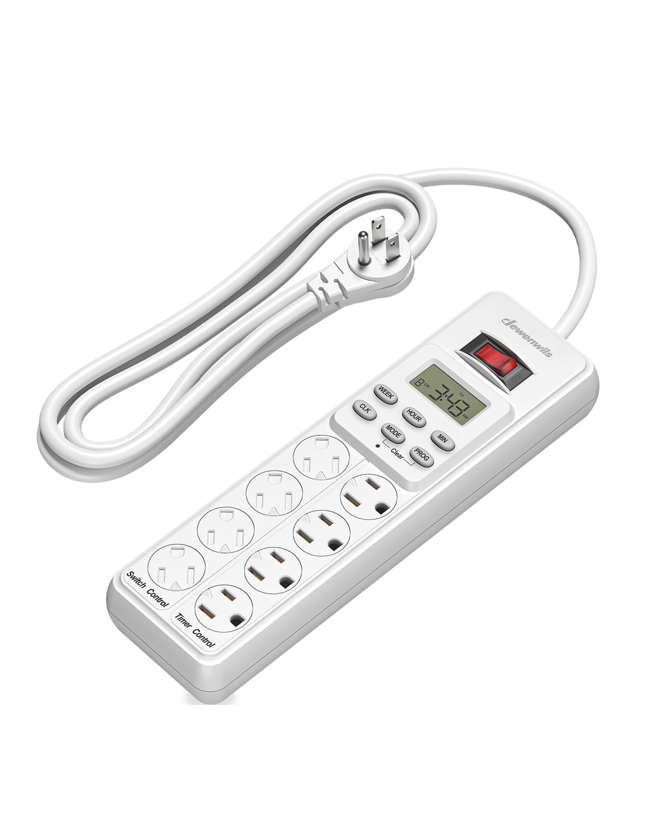 DEWENWILS 8-outlet timer display enabling precise scheduling for devices.