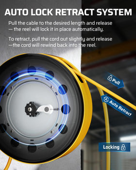 DEWENWILS ceiling-mounted reel in garage freeing floor space and reducing trips