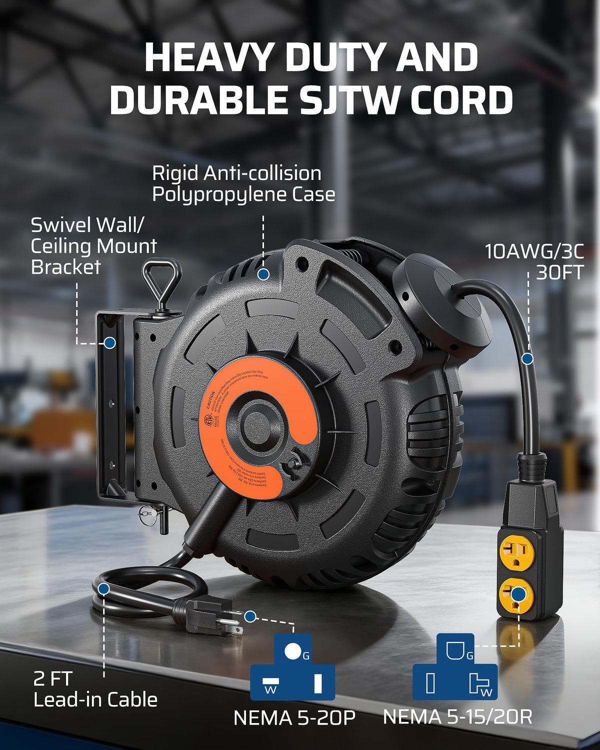 DEWENWILS 10AWG heavy-duty cable designed for high-wattage tools and safe operation