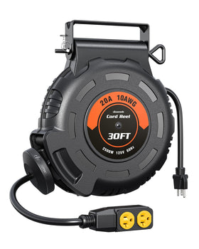 DEWENWILS 30ft retractable extension cord reel extended for convenient power access