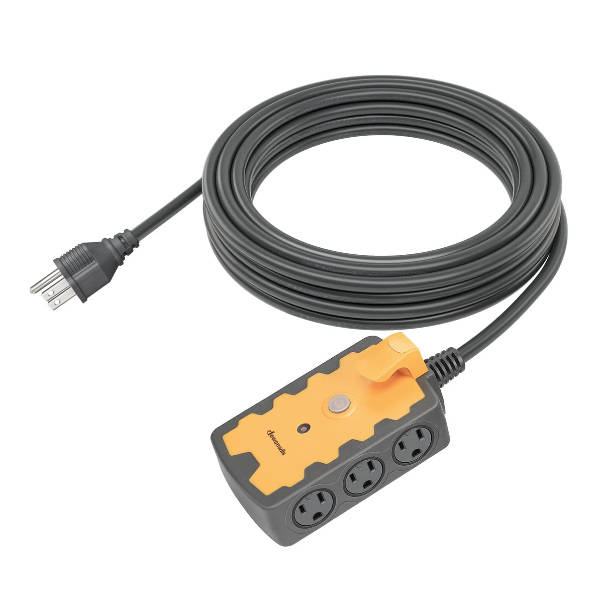 DEWENWILS six-outlet power strip front view for easy workshop access.