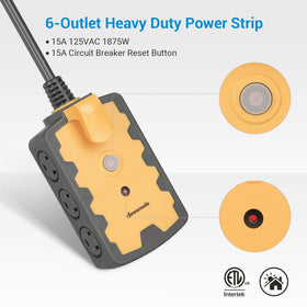 DEWENWILS power strip side angle shows space for bulky adapters.