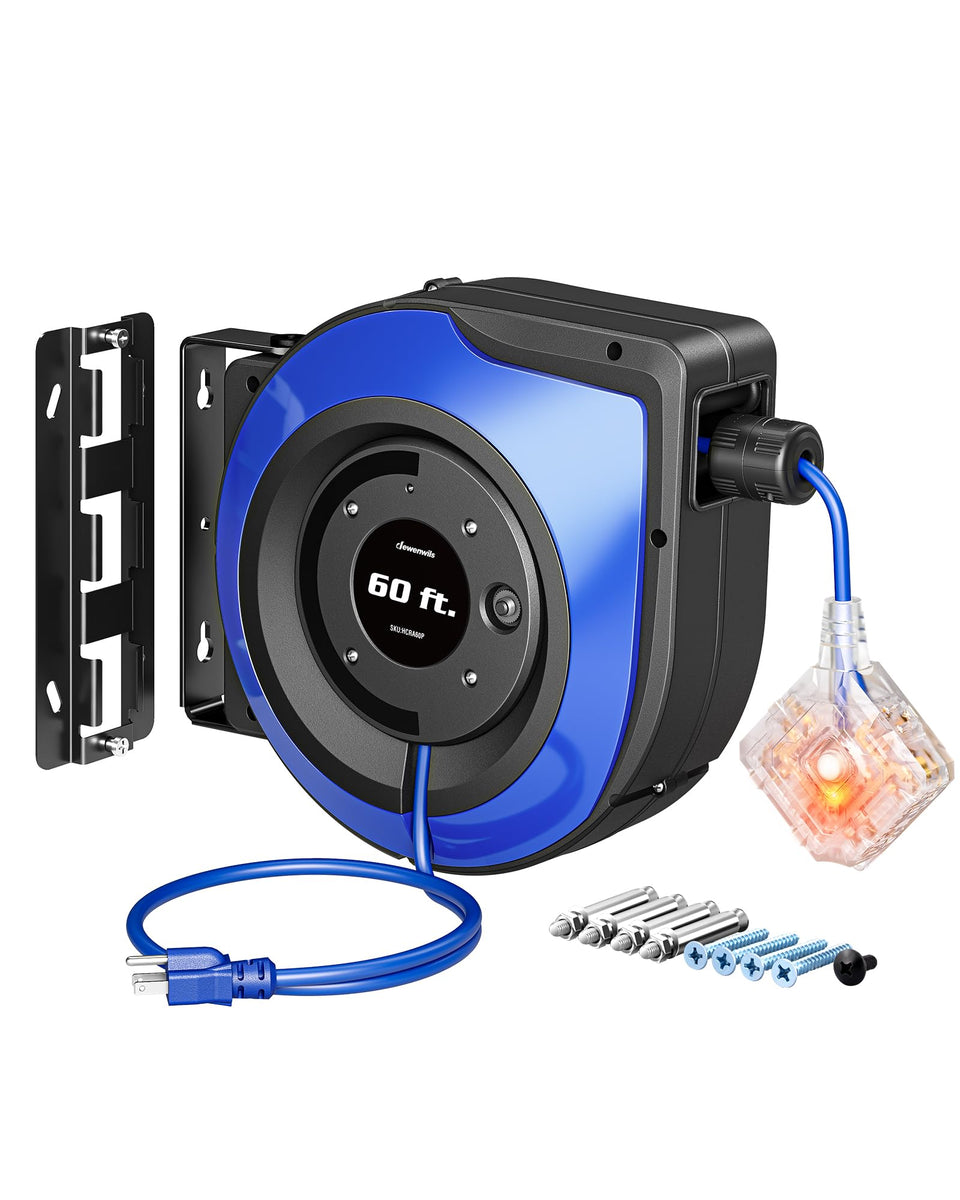 DEWENWILS 6-outlets retractable reel for organized power access in garages